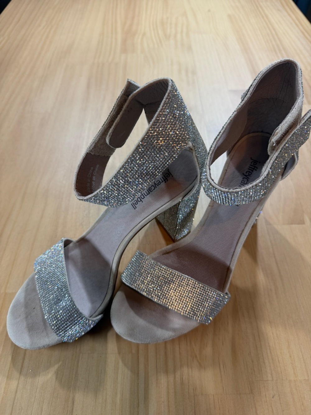 Glitter Block Heel Sandals in Silver by Jeffrey Campbell B10